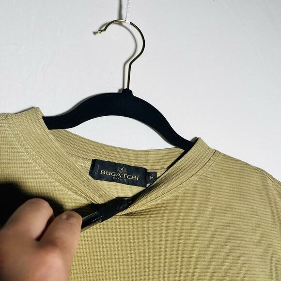 Bugatchi Uomo Shirt Mens M Wheat Long Sleeve Tee Shirt Soft Modal Rayon Green - Picture 6 of 12